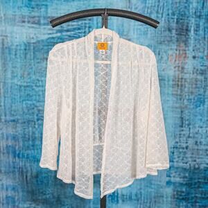 Ruby Rd Open Knit Cardigan Cream w/ Sequins Women's MEDIUM Beachy Casual Coastal